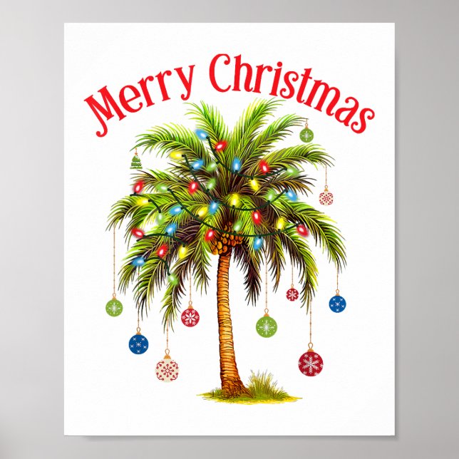 Poster Feliz Natal Palm Tree Light Havaiana Tropical (Frente)