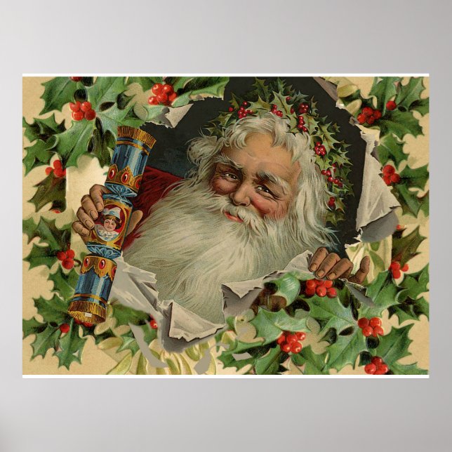Poster Feliz Natal Papai Noel Antigo clássico (Frente)