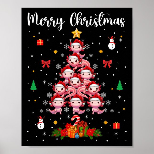 Poster Feliz Natal Papai noel Axolotls como árvore de Nat (Frente)