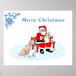 Poster Feliz Natal - Papai Noel com Gato e Cachorro