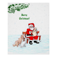 Feliz Natal! Papai Noel com Gato e Cão