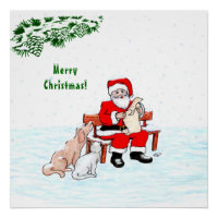 Feliz Natal! Papai Noel com Gato e Cão