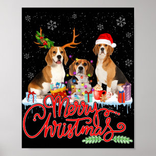 Poster Feliz Natal Papais noeis De Cachorro Reindeer Ligh