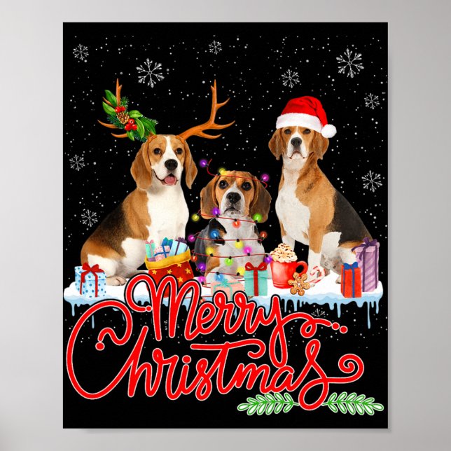 Poster Feliz Natal Papais noeis De Cachorro Reindeer Ligh (Frente)