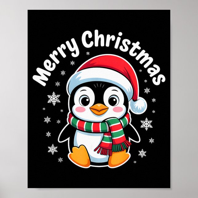 Poster Feliz Natal Pinguim Gorro de Papai Noel Fofo Inver (Frente)
