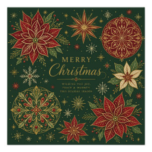 Pôster Feliz Natal Poinsettia Mandala Ornamentada