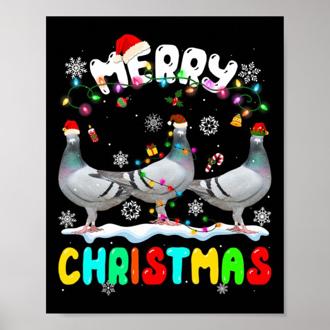 Poster Feliz Natal Pombo Lover Santa Hat Luzes de Natal (Frente)