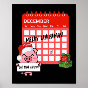 Poster Feliz Natal Porco Papai Noel Xmas Calendário Diver
