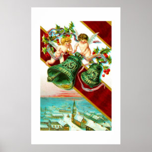 Pôster Feliz Natal, querubins e sinos