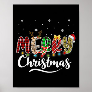Poster Feliz Natal Red Santa Hat Reindeer Família Xmas