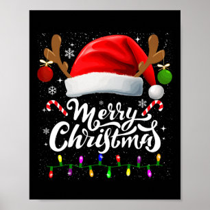 Poster Feliz Natal Red Santa Hat Reindeer Família Xmas