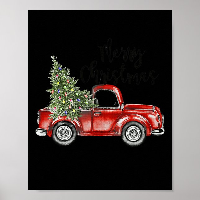 Poster Feliz Natal Red Truck Tree Família Engraçada (Frente)