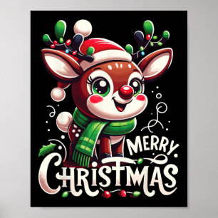 Poster Feliz Natal Reindeer Árvore Luzes Xmas Família M