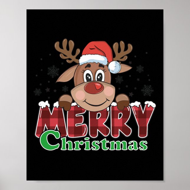 Poster Feliz Natal Reindeer Famílias Homens Mulheres (Frente)