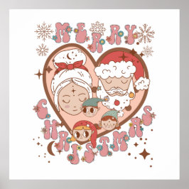 Poster Feliz Natal retro família groovy