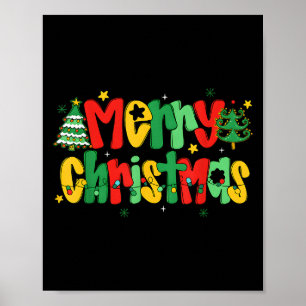 Poster Feliz Natal Retro Luzes Três Homens Mulheres Crian