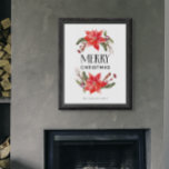 Poster Feliz Natal Rustic Poinsettia Greenery<br><div class="desc">Arte festiva e rústica de decoração doméstica com ilustração aquosa de poinsettia e botânica de inverno. O texto diz "Feliz Natal".</div>