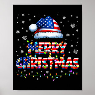 Poster Feliz Natal Santa Chapéu Pjs Pijamas Bandeira EUA 