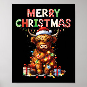 Poster Feliz Natal Scottish Highland Cow Xmas Fazenda An