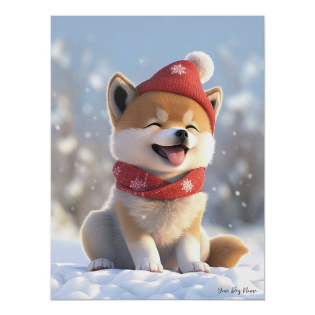 Pôster Feliz Natal, Shiba Inu Dog Puppy 02 - Feliz Ch (Frente)