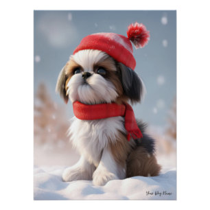 Pôster Feliz Natal, Shih Tzu Dog Puppy 01 - Feliz Chr