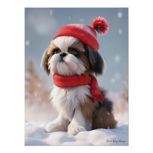 Pôster Feliz Natal, Shih Tzu Dog Puppy 01 - Feliz Chr (Frente)