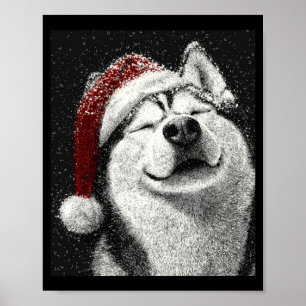 Poster Feliz Natal Siberian Husky Manga Longa