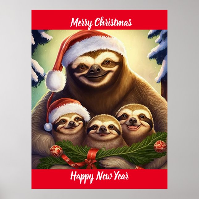 Poster Feliz Natal Sloths (Frente)