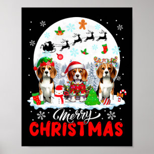 Poster Feliz Natal Três Papais noeis Elf Reindeer Beagles