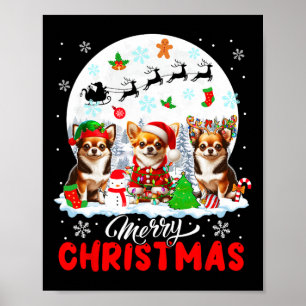 Poster Feliz Natal Três Papais noeis Elf Reindeer Chihuah