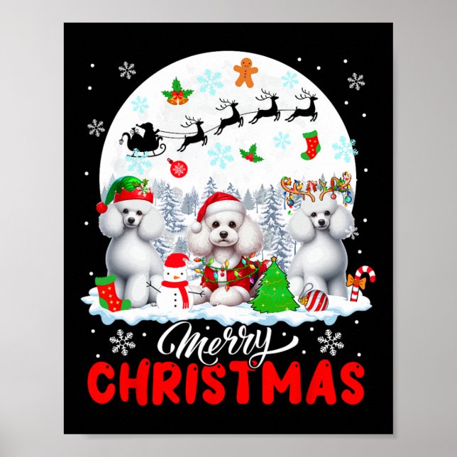 Poster Feliz Natal Três Papais noeis Elf Reindeer Poodles (Frente)