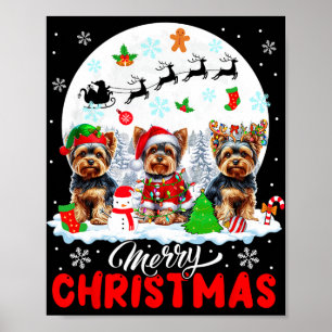 Poster Feliz Natal Três Papais noeis Elf Reindeer Yorkshi