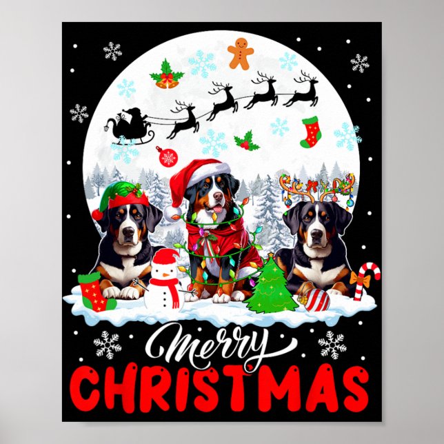 Poster Feliz Natal Três Papais noeis Reindeer Entlebucher (Frente)