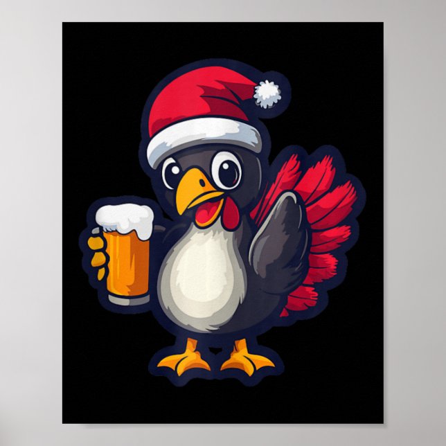 Poster Feliz Natal, Turca Animal Com Bicho De Cerveja (Frente)