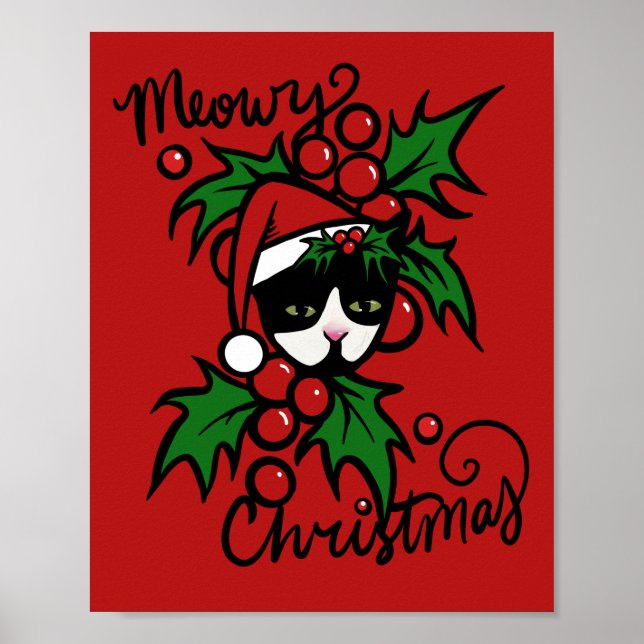 Poster Feliz Natal Tuxedo Cat (Frente)