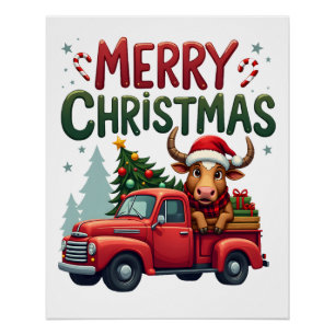 Pôster Feliz Natal Vaca das Terras Altas Escocesas Xmas F