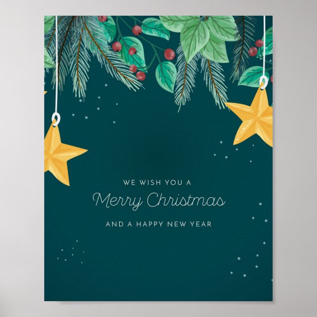 Poster Feliz Natal Verde e uma faixa de Feliz ano novo (Frente)