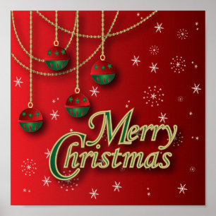Pôster Feliz Natal vermelho brilhante