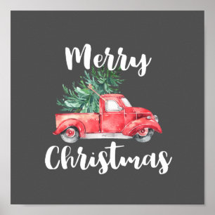Poster Feliz Natal vermelho do caminhão e das cinzas da