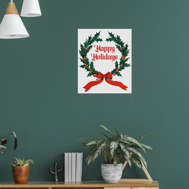 Poster Feliz Natal Vintage Holly Wreath (Sala de Estar 1)