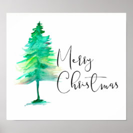 Pôster Feliz Natal, Watercolor Pinetree, Script