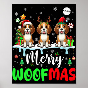 Poster Feliz Natal Woof Três Papais noeis Reindeer Elf Be
