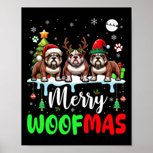 Poster Feliz Natal Woof Três Papais noeis Reindeer Elf Bu