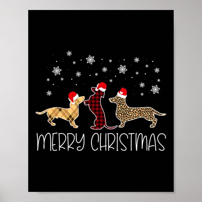 Poster Feliz Natal Xadrez-branca Leopard Doxie Dog X-mas (Frente)