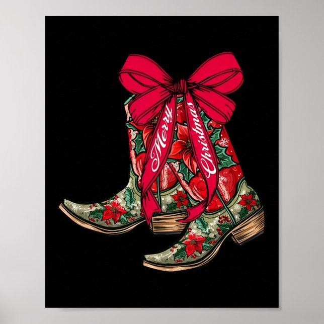 Poster Feliz Natal Xmas Cowboy Boots Coquette Arco Paj (Frente)