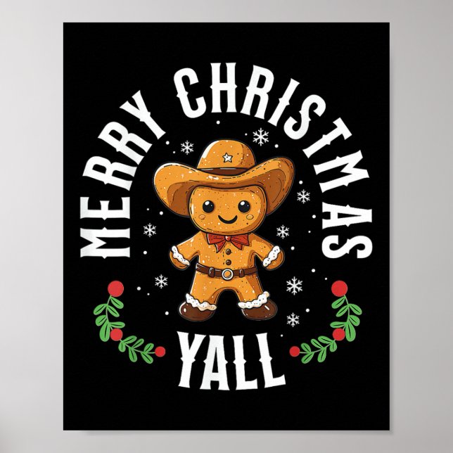 Poster Feliz Natal Yall Gingercake Cowboy Ocidental (Frente)