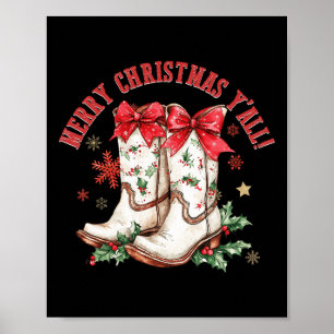 Poster Feliz Natal Y'all Howdy Boots Cowgir