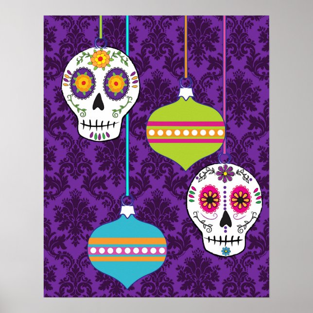 Pôster Feliz Navidad Holiday Sugar Skull Poster/Impressão (Frente)