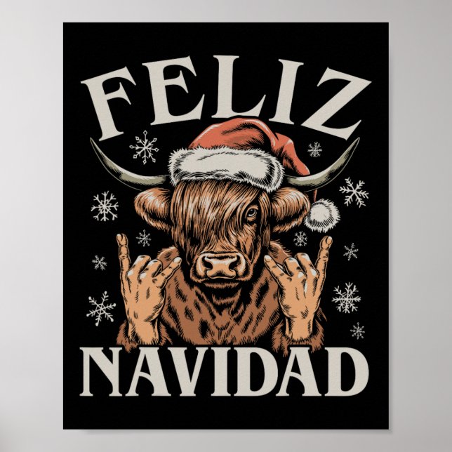 Poster Feliz Navidad Meme Emo Cow Engraçado Memória Natal (Frente)