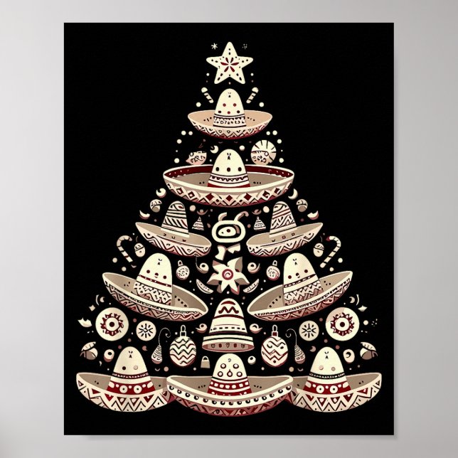 Poster Feliz Navidad Mexican Sombrero Christmas Tree Men  (Frente)